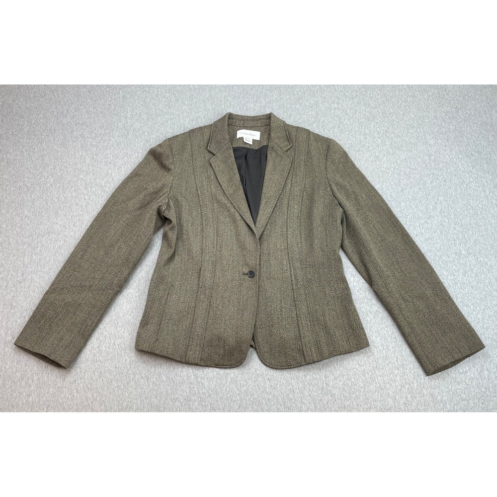 Calvin Klein Blazer Womens 14 Wool Blend Textured One-Button Lined